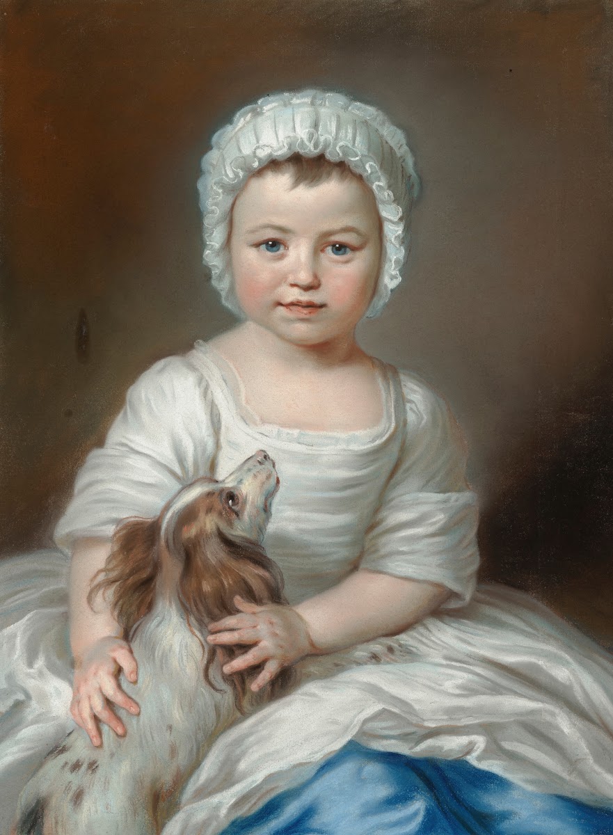 Portrait of Lord John Pelham Clinton 1755 1781 as a child with a Clumber spaniel