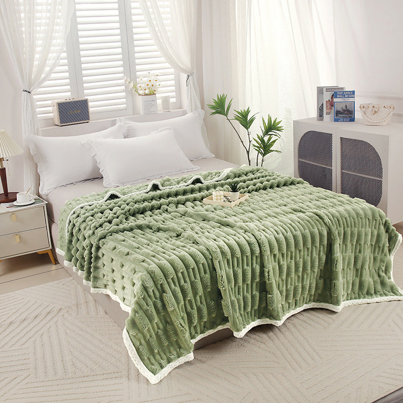 Warm plush blanket with faux fur appearance