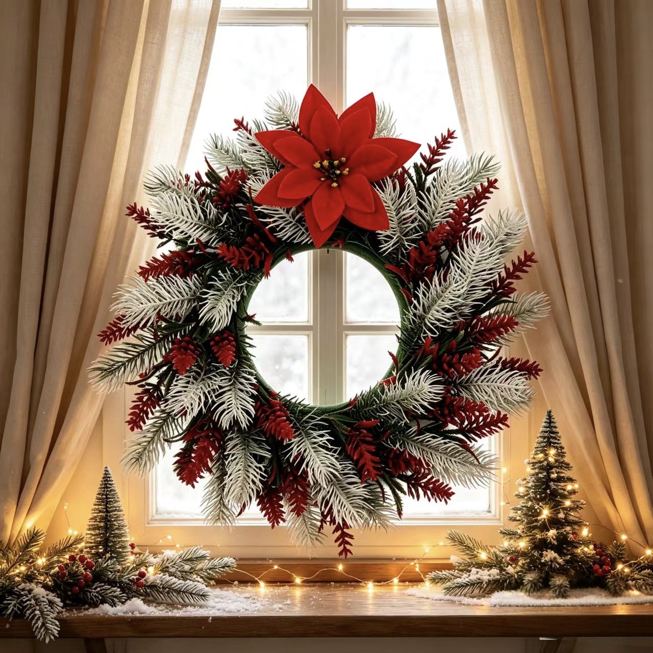 Artificial Christmas wreath with pine branches and berries, 38 cm
