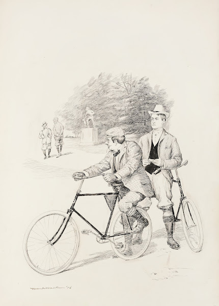 Two men with bicycles in a park 1896