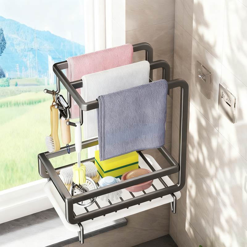 Spültuchregal aus Aluminium, wandhängend oder stehend