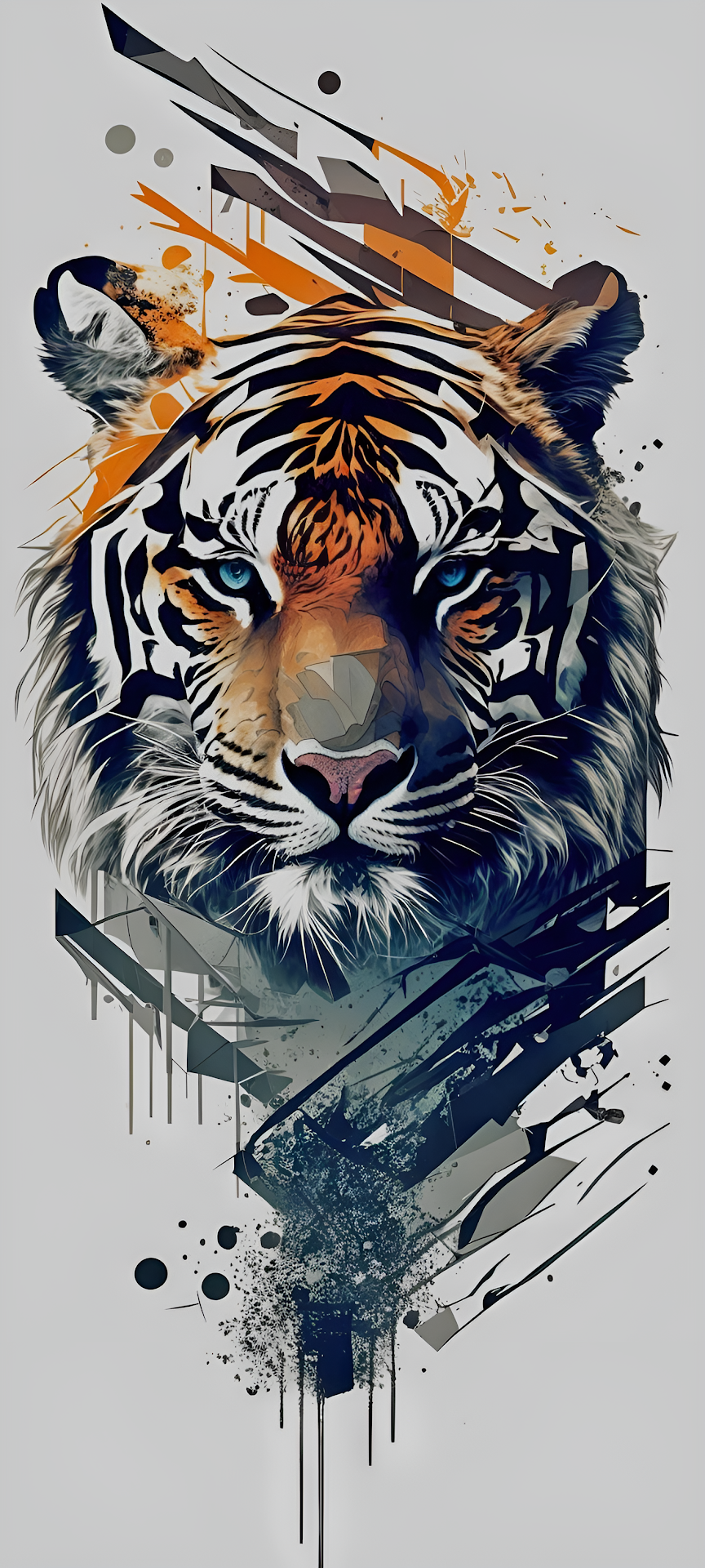 Intense Tiger Portrait Graffiti Art Blue Eyes Abstract Style - Free 4K mobile Wallpaper