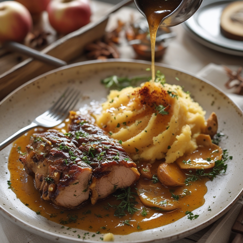Apple Cider Pork with Mashed Sweet Potatoes – Cozy, Sweet-Savory & Fall Comfort on a Plate! Easy Weeknight Meal finished