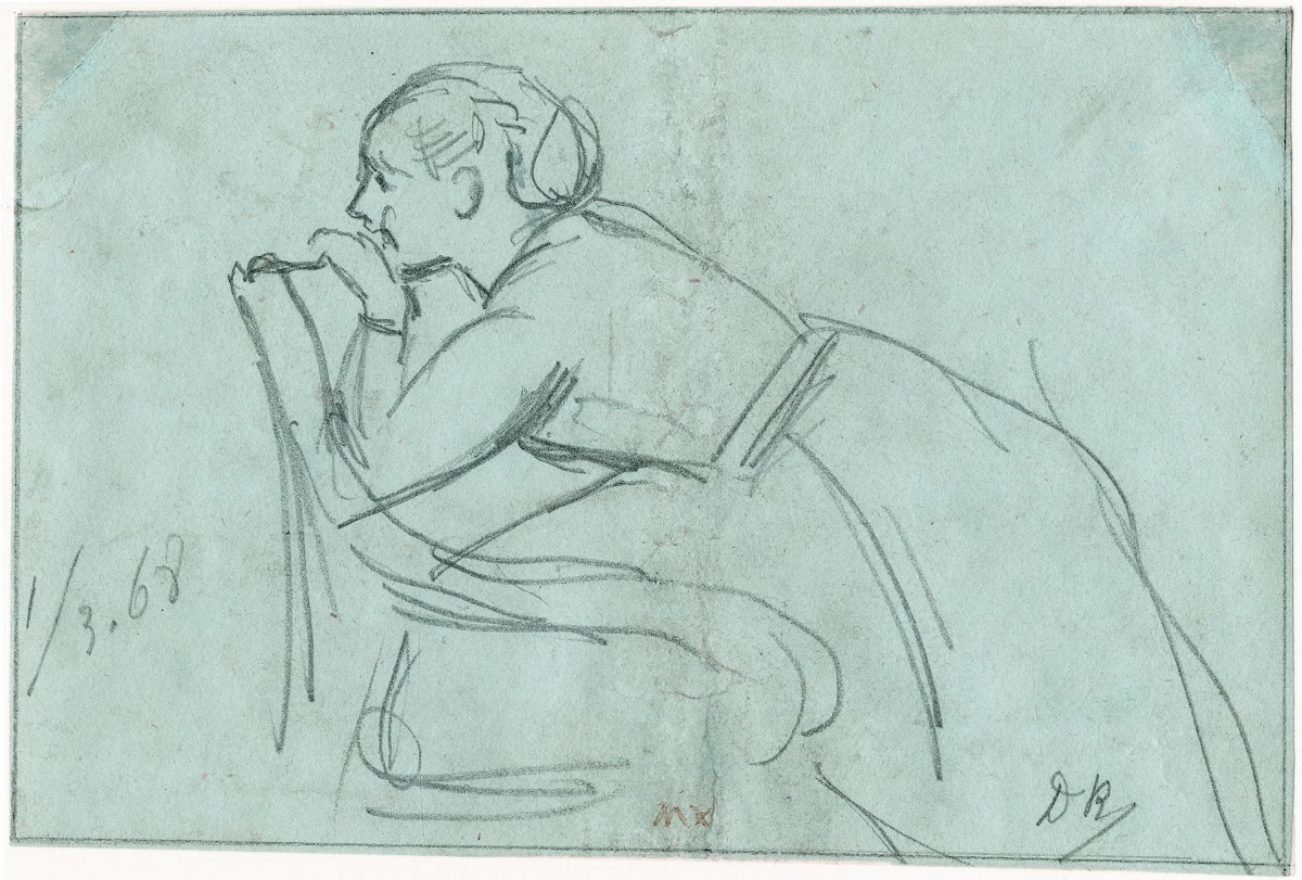 Woman leaning on a chair 1868