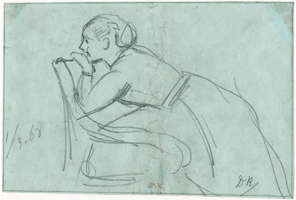 Woman leaning on a chair 1868