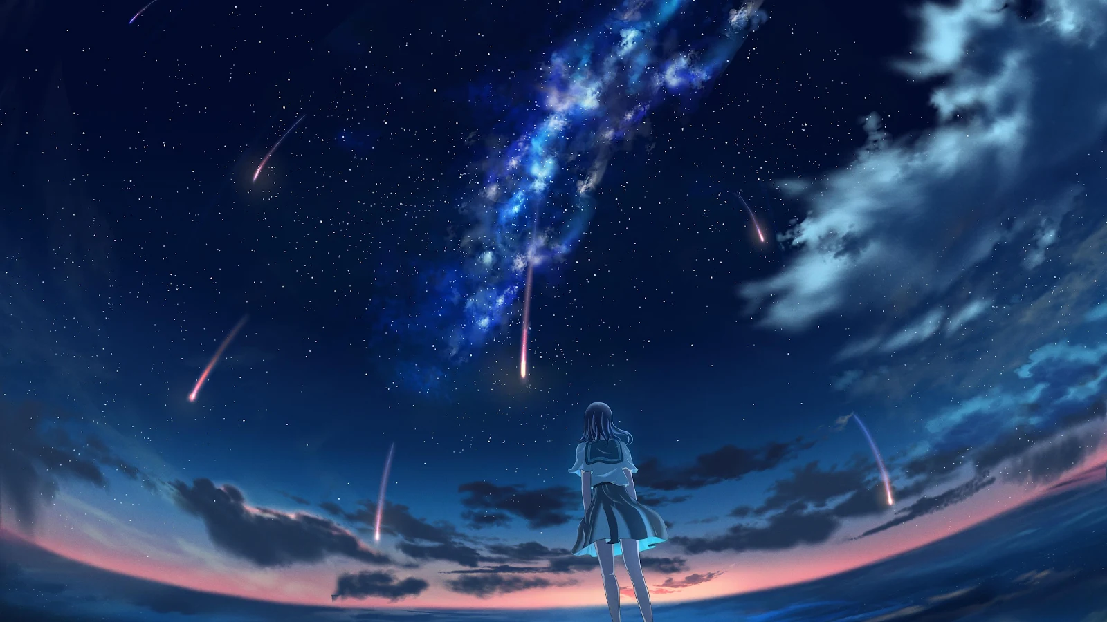 Anime Girl Watching Shooting Stars - Anime Digital Art 4K Wallpaper (3840x2160)