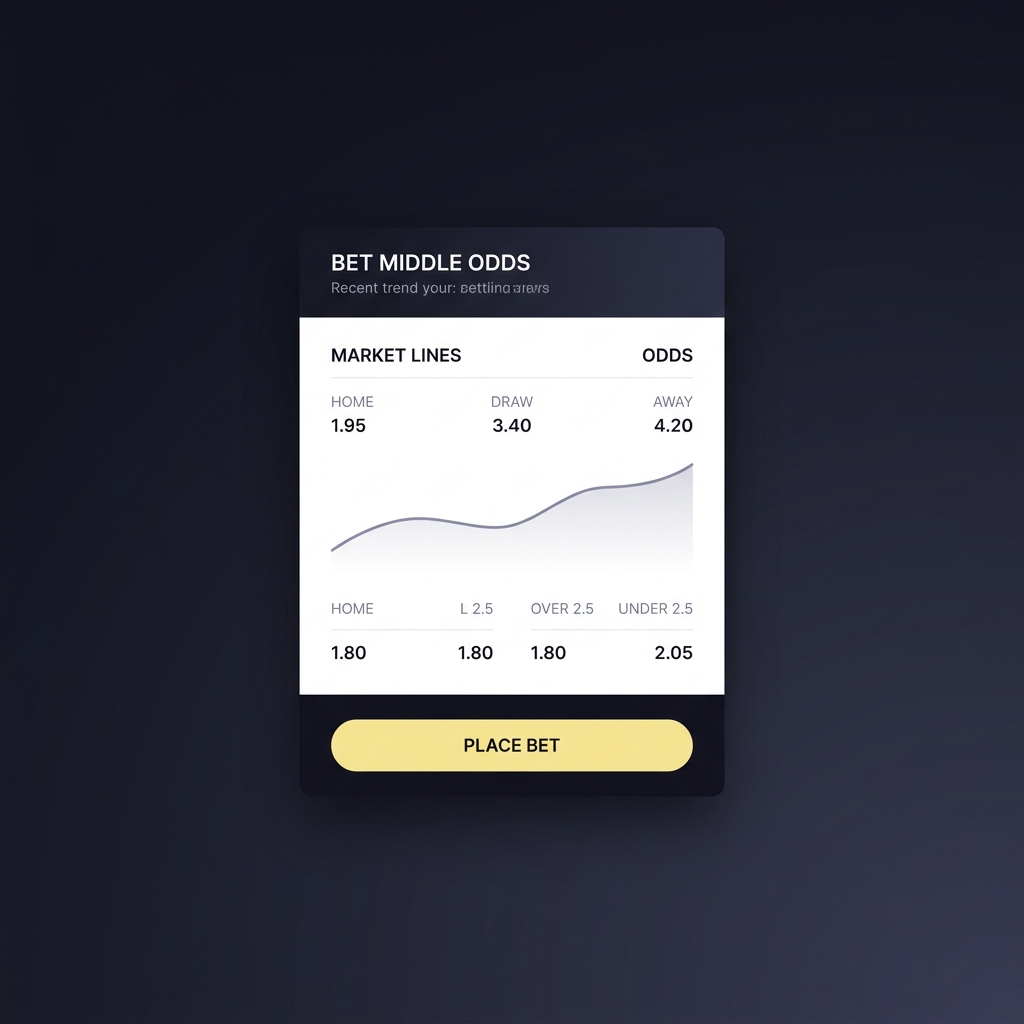 Minimalist betting dashboard centered on dark Funded Plays style background showing a bet middle odds card and clean UI elements accented in warm yellow