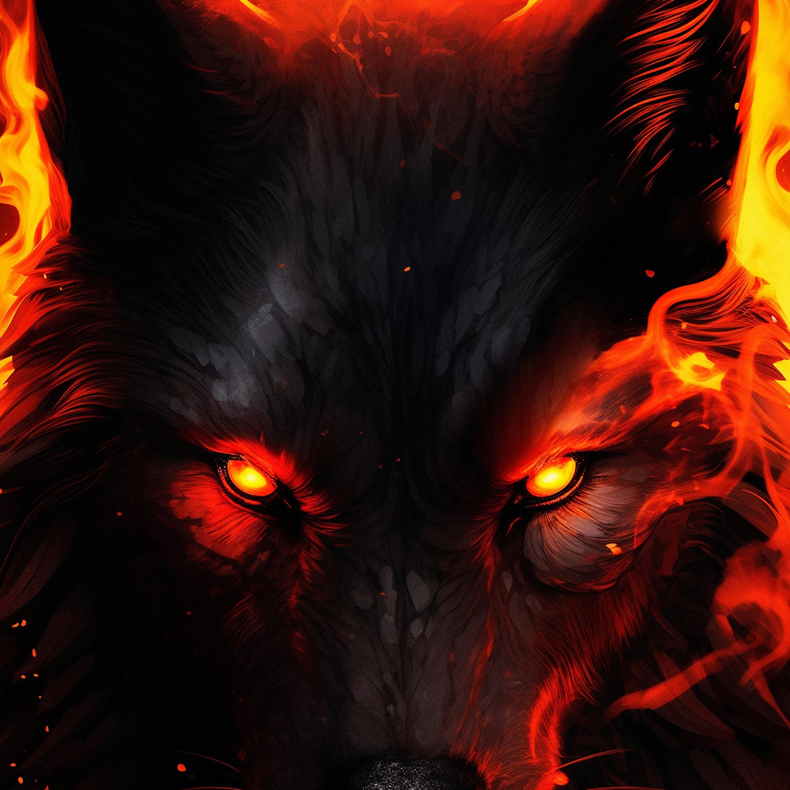 Download Black Wolf With Fire Mane 4K iPhone