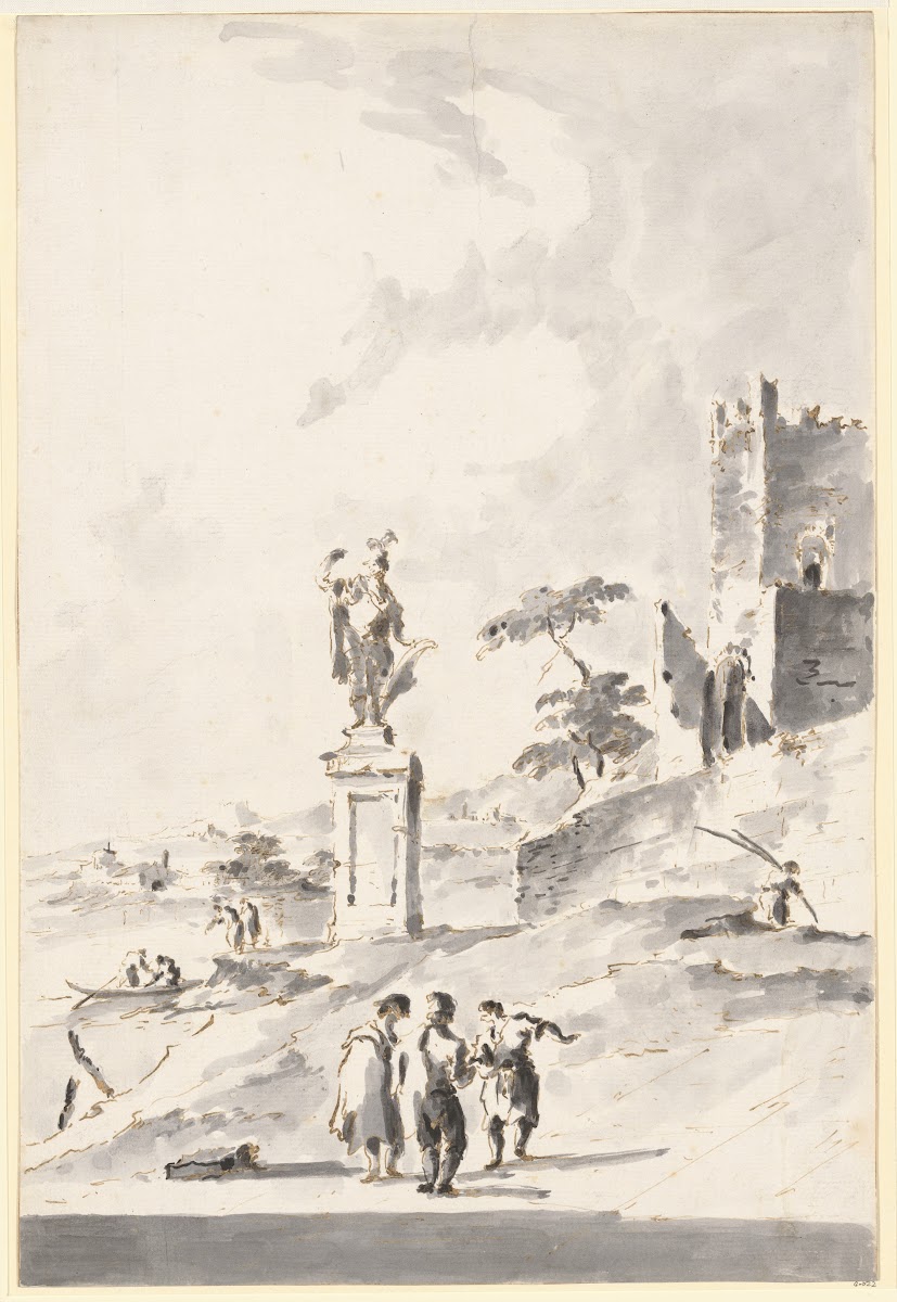 Capriccio with a Statue of a Warrior and a Ruined Castle on the Shore of the Lag