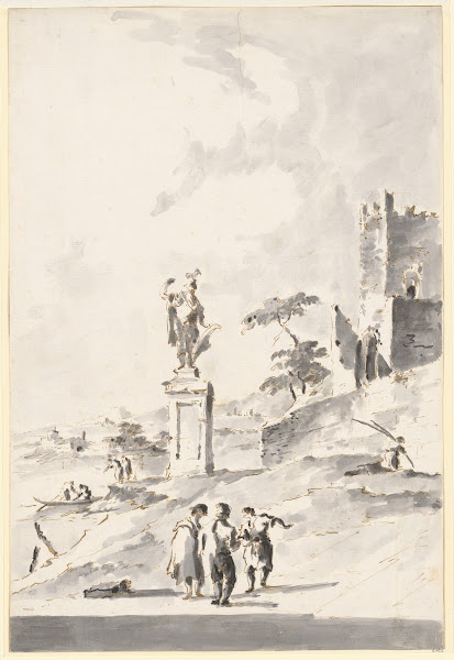 Capriccio with a Statue of a Warrior and a Ruined Castle on the Shore of the Lag