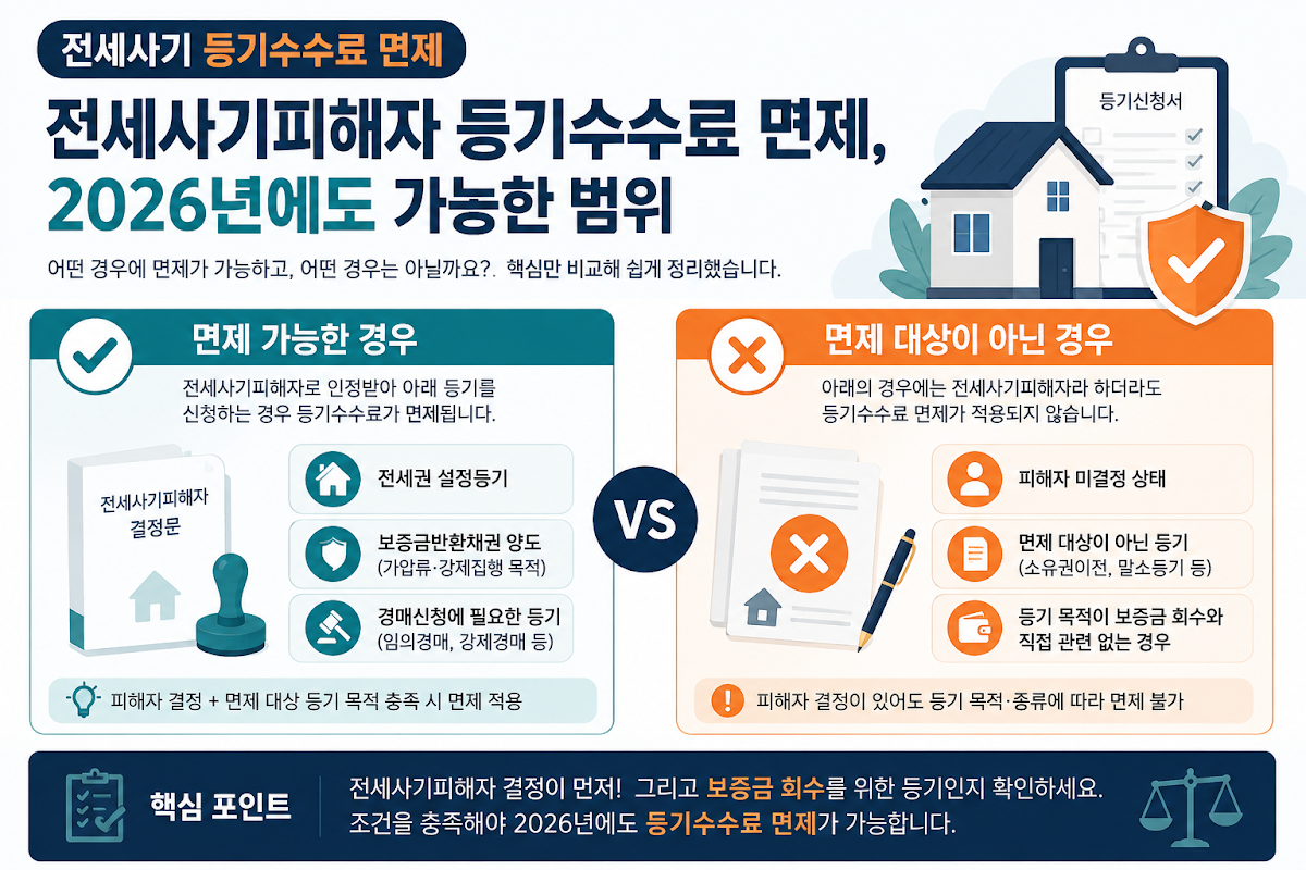 전세사기 등기수수료 면제 상태별 차이 비교