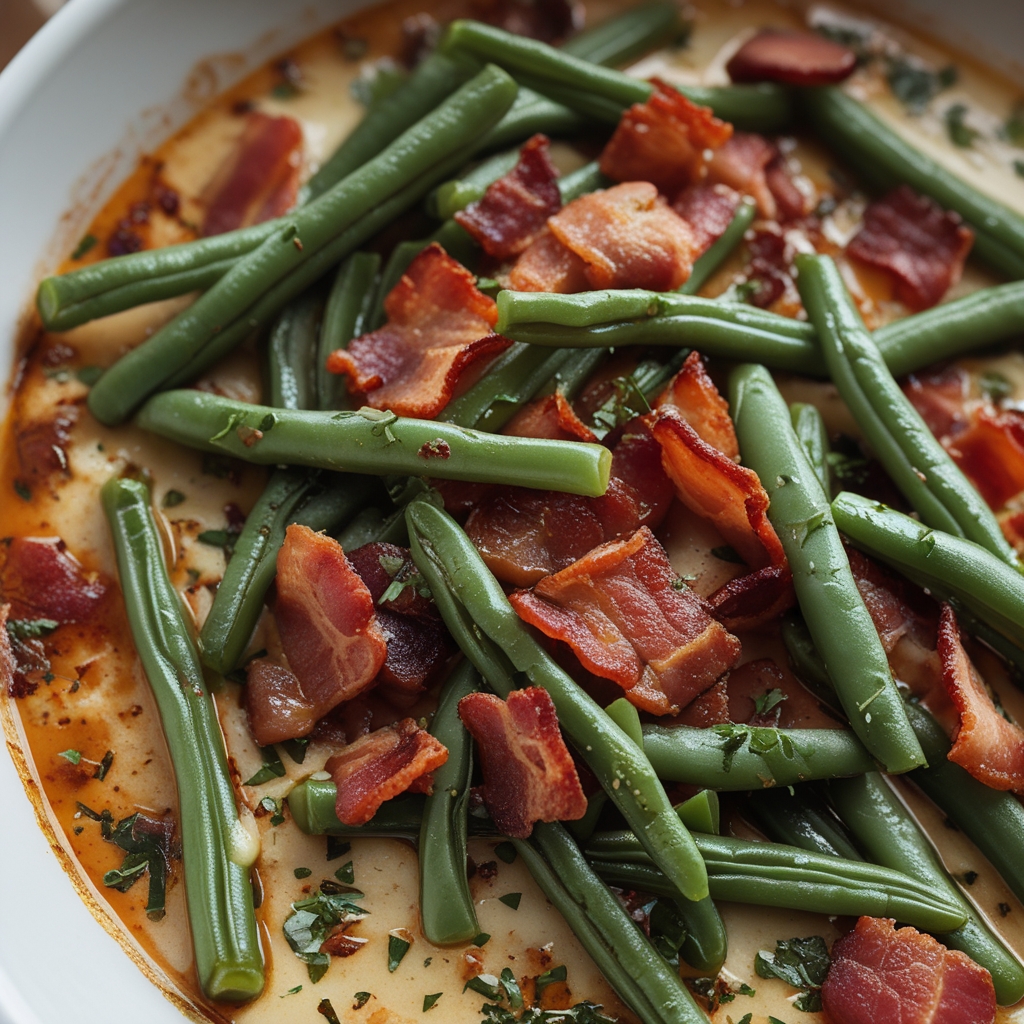 Bacon Loaded Green Bean Casserole - Easy Comfort Food for Weeknights finished