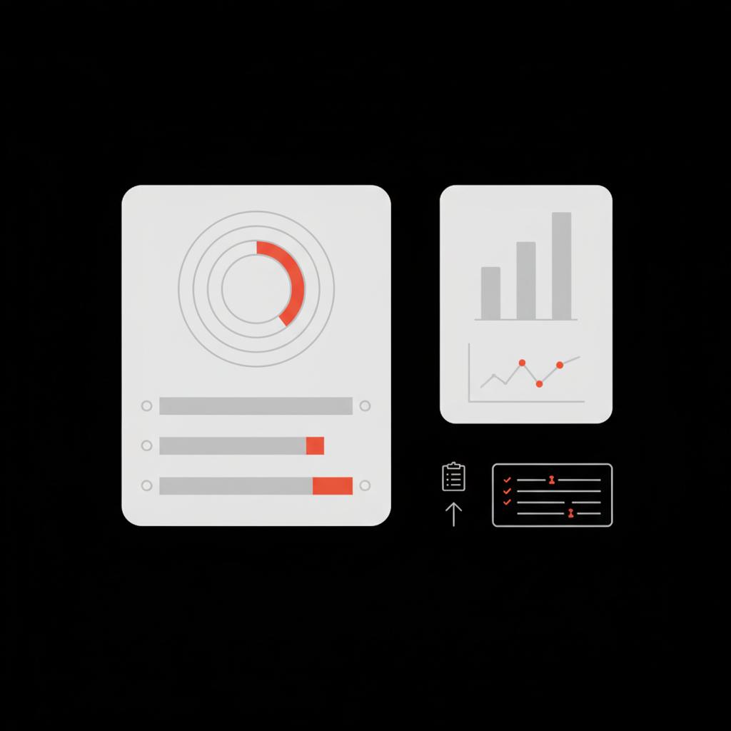 Minimal 2D vector infographic dashboard with primary and secondary outcome charts and a test-log sheet motif in Social Success Hub palette — 3 2 2 method of Facebook ads