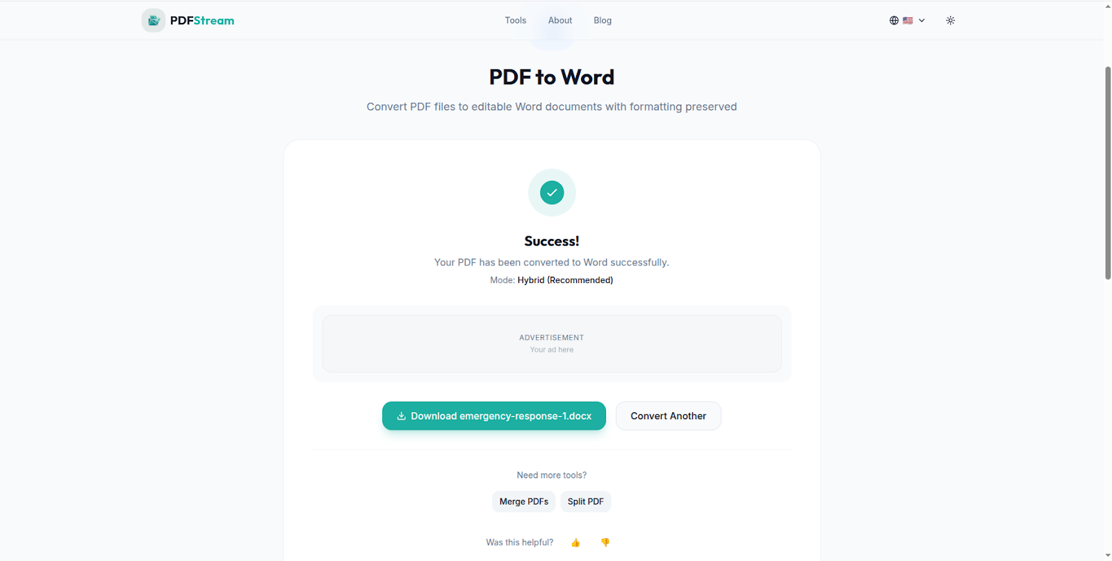 PDF to Word conversion result using PDFStream free browser tool 2026