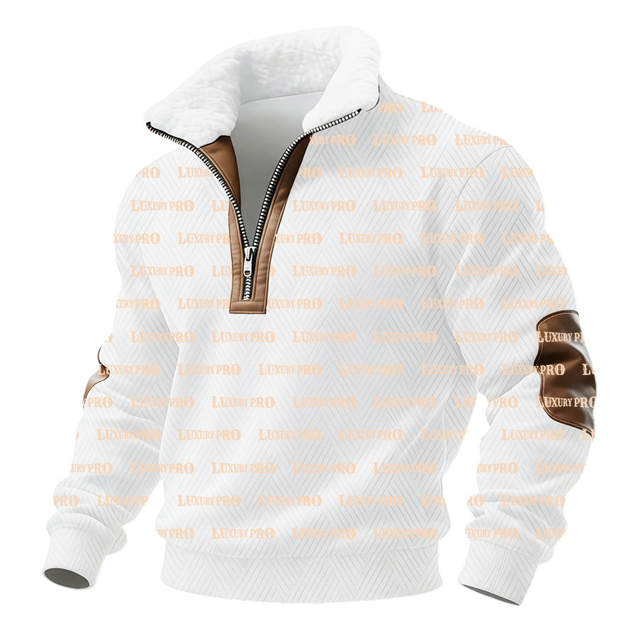 AOP Casual fur collar stand collar long sleeve