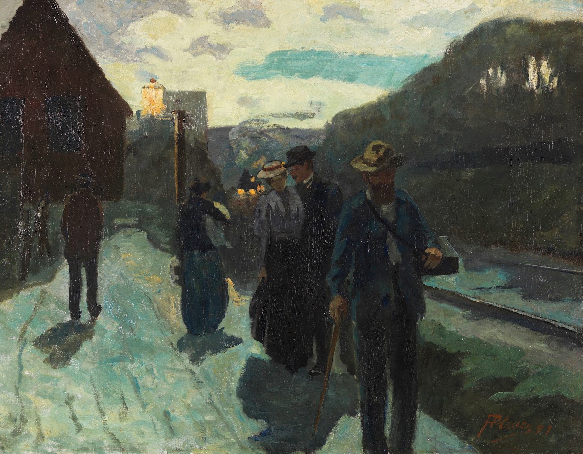 Stuttgarter Westbahnhof in der Abenddämmerung 1899