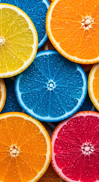 Vibrant Neon Citrus Fruit Slices Macro Close Up Texture - Free mobile Wallpaper