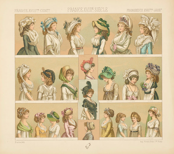 Costume feminin parure de la tete et du corsage modes 1876 1888