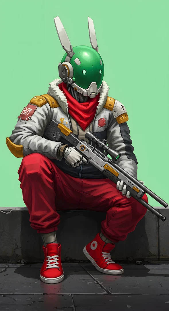 Urban SciFi Character in Streetwear and Bunny Helmet