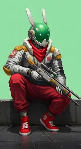 Urban SciFi Character in Streetwear and Bunny Helmet