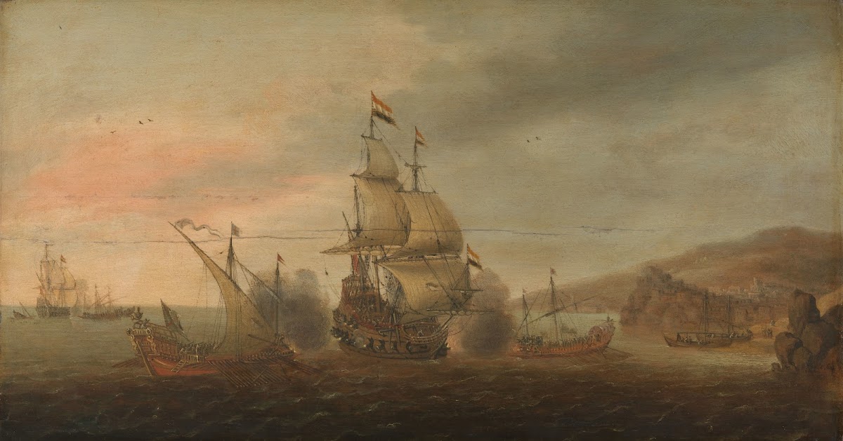 Naval Battle between Dutch Men of War and Spanish Galleys c 1633   c 1650