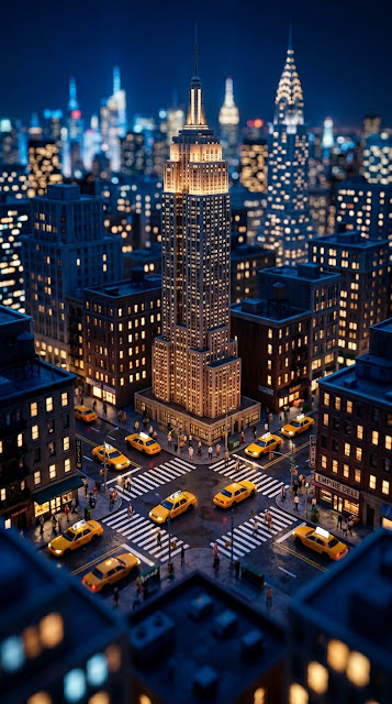 Miniature Diorama of New York City Street at Night - Free mobile Wallpaper