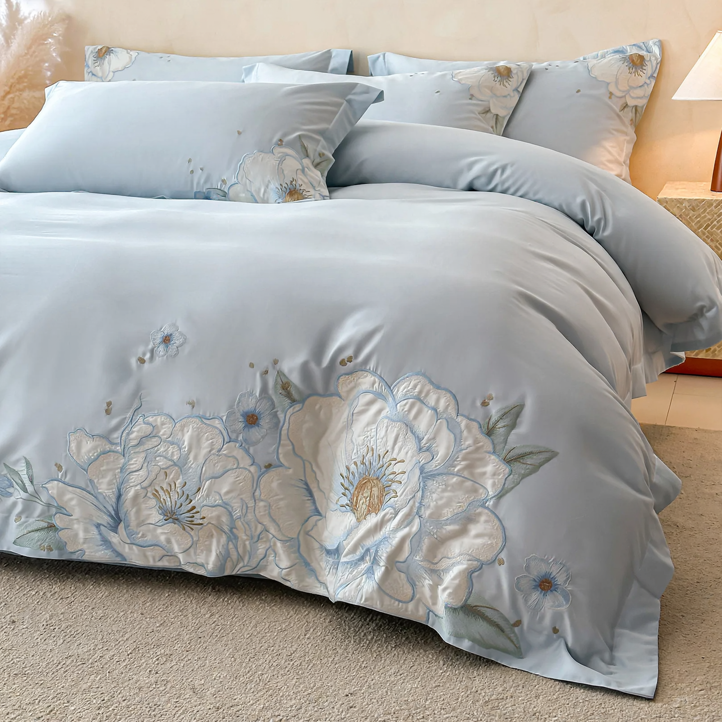 Cotton Bedding Set, 4-Piece, Embroidered