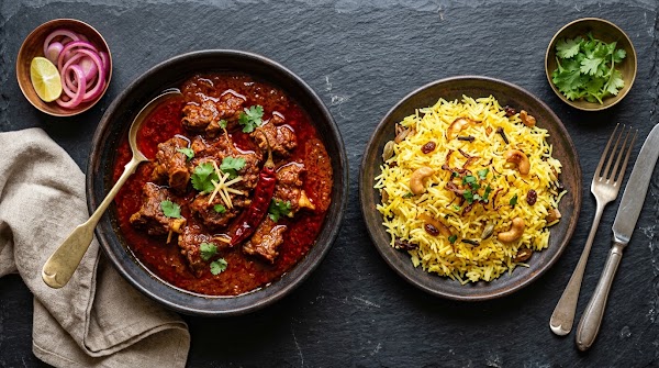 Laal Maas (Goat/ Lamb) + Saffron Pulao