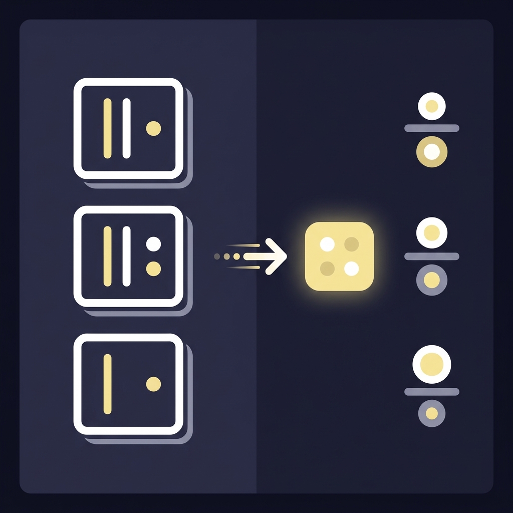 Minimalist split 2D vector UI showing American moneyline and fractional odds converting into a single decimal tile decimal odds calculator visualization