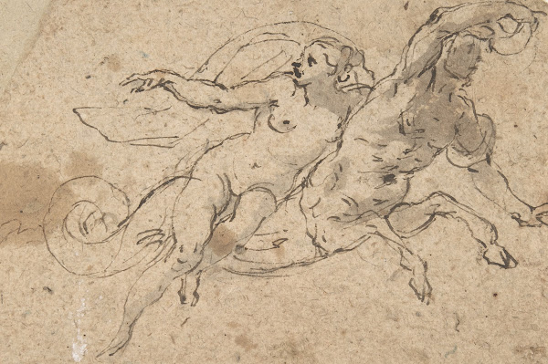 Nude Female Riding on a Tritons Back 161275