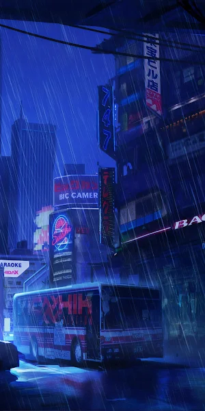 Cyberpunk, Neon City, Rainy Night, Futuristic 4K Wallpaper Background