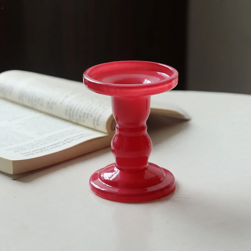 Glass candle tray with pedestal foot, modern