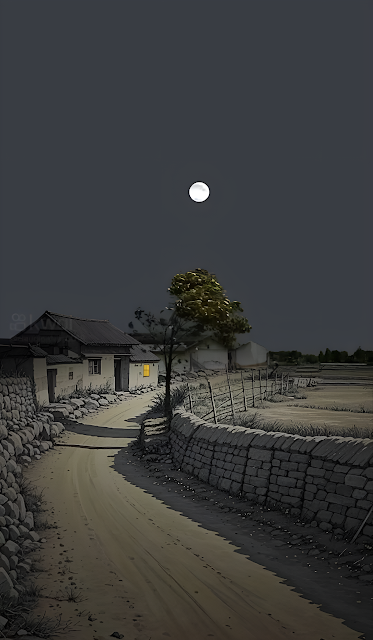 Moonlit Rural Village Path with Stone Walls and Glowing Window - Free mobile Wallpaper