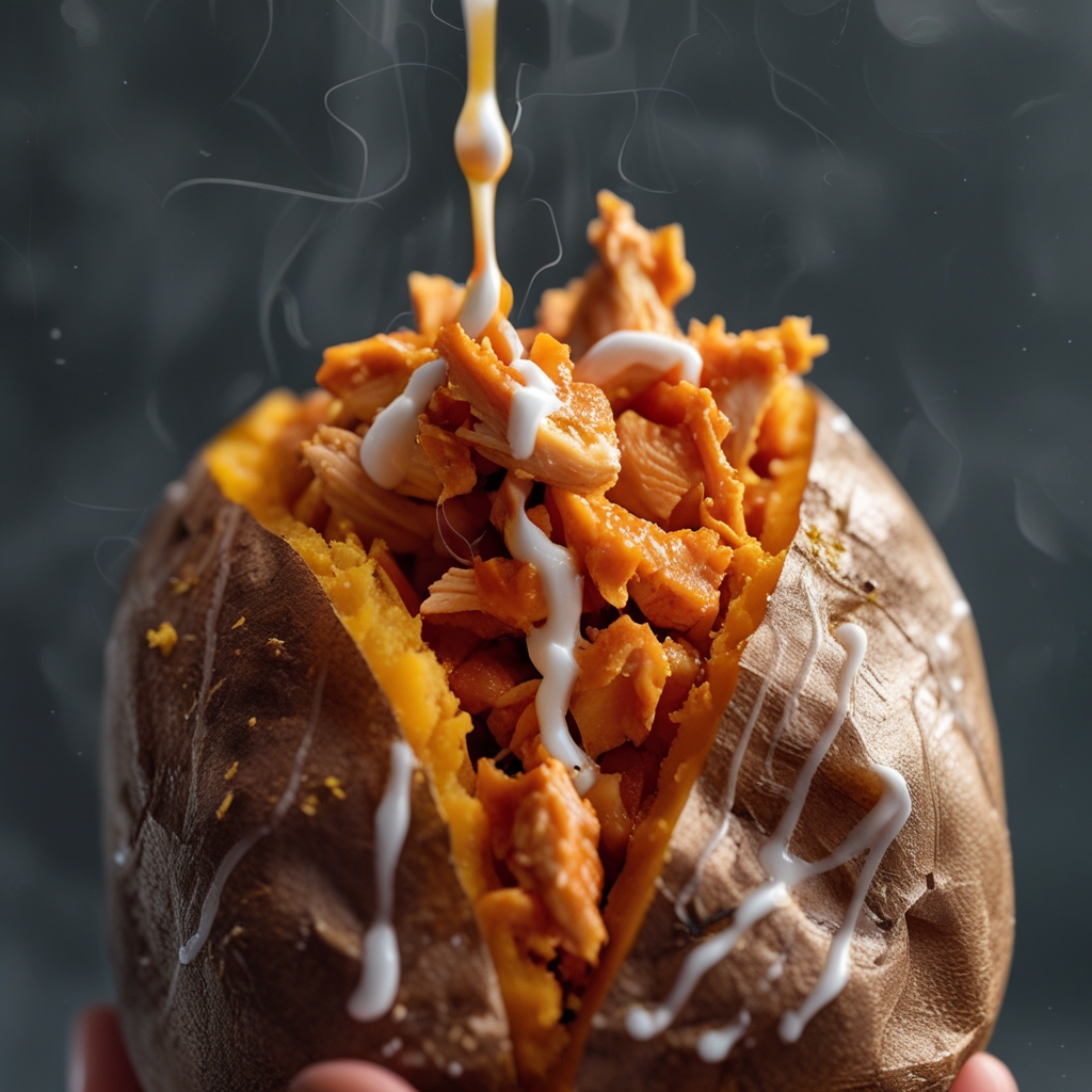 Final High-Protein Buffalo Chicken Stuffed Sweet Potatoes with Greek Yogurt Ranch