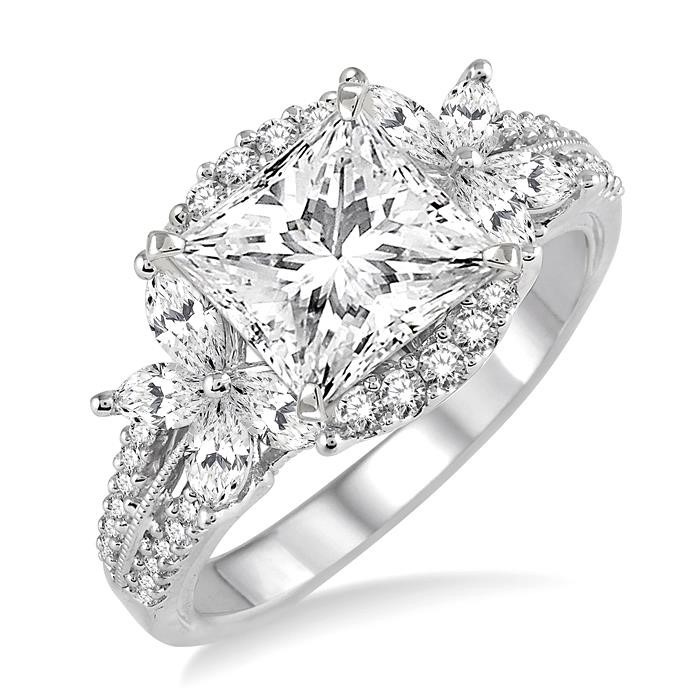 Princess Shape Semi-Mount Diamond Engagement Ring 18452DHFRWG-SM