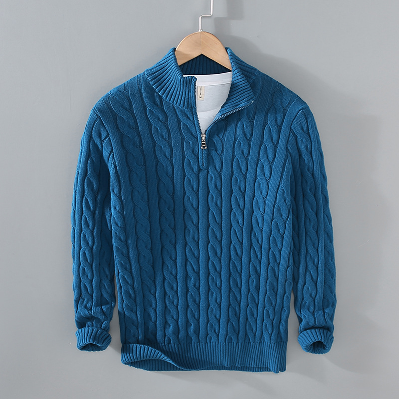Men's knitted sweater with zipper and stand-up collar