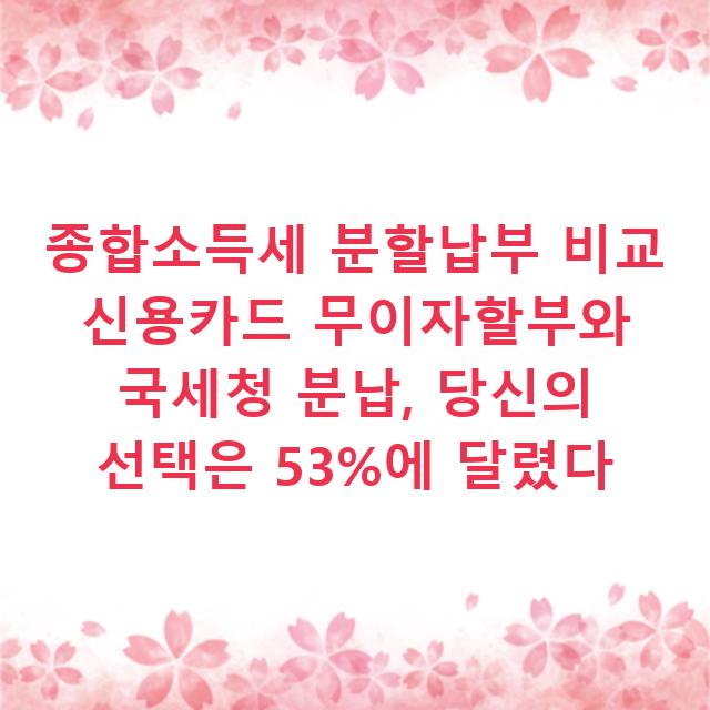종합소득세 분할납부 비교 신용카드 무이자할부와 국세청 분납, 당신의 선택은 53%에 달렸다