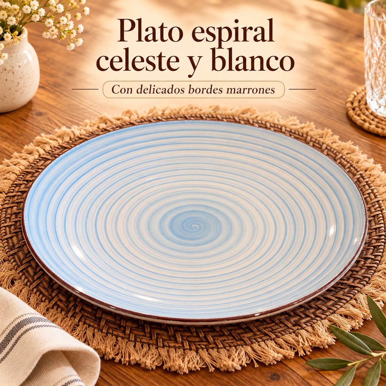 Plato playo grande con espiral celeste