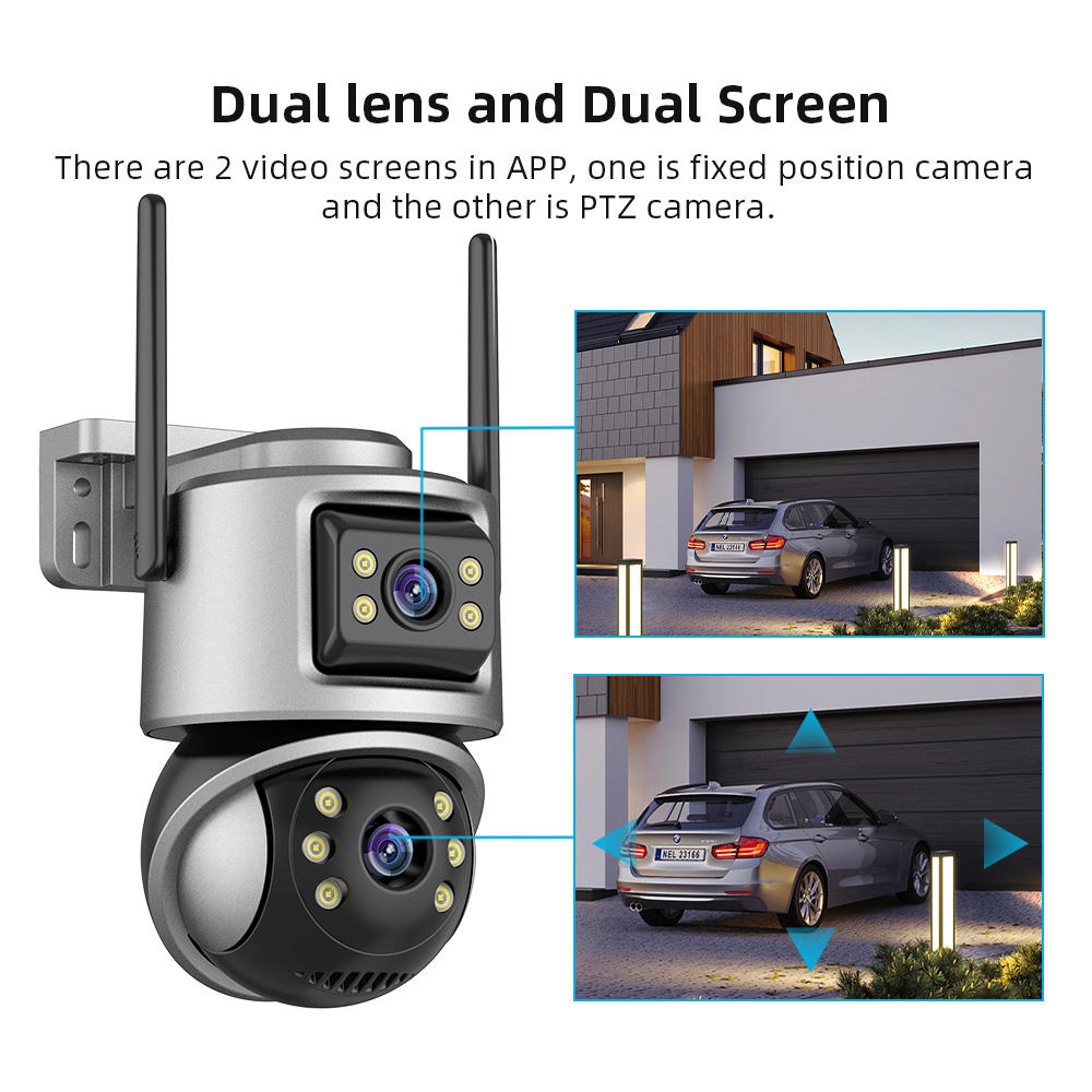 Color Night Smart Home CCTV Outdoor PTZ Camera ICSee 6MP WiFi Security Dual Lens Camara