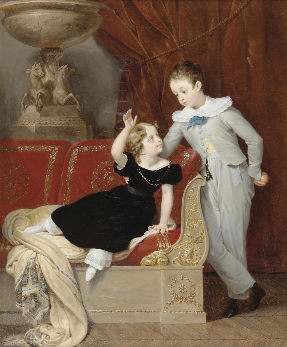 Portrait de deux enfants dans un intérieur de style Empire 1826