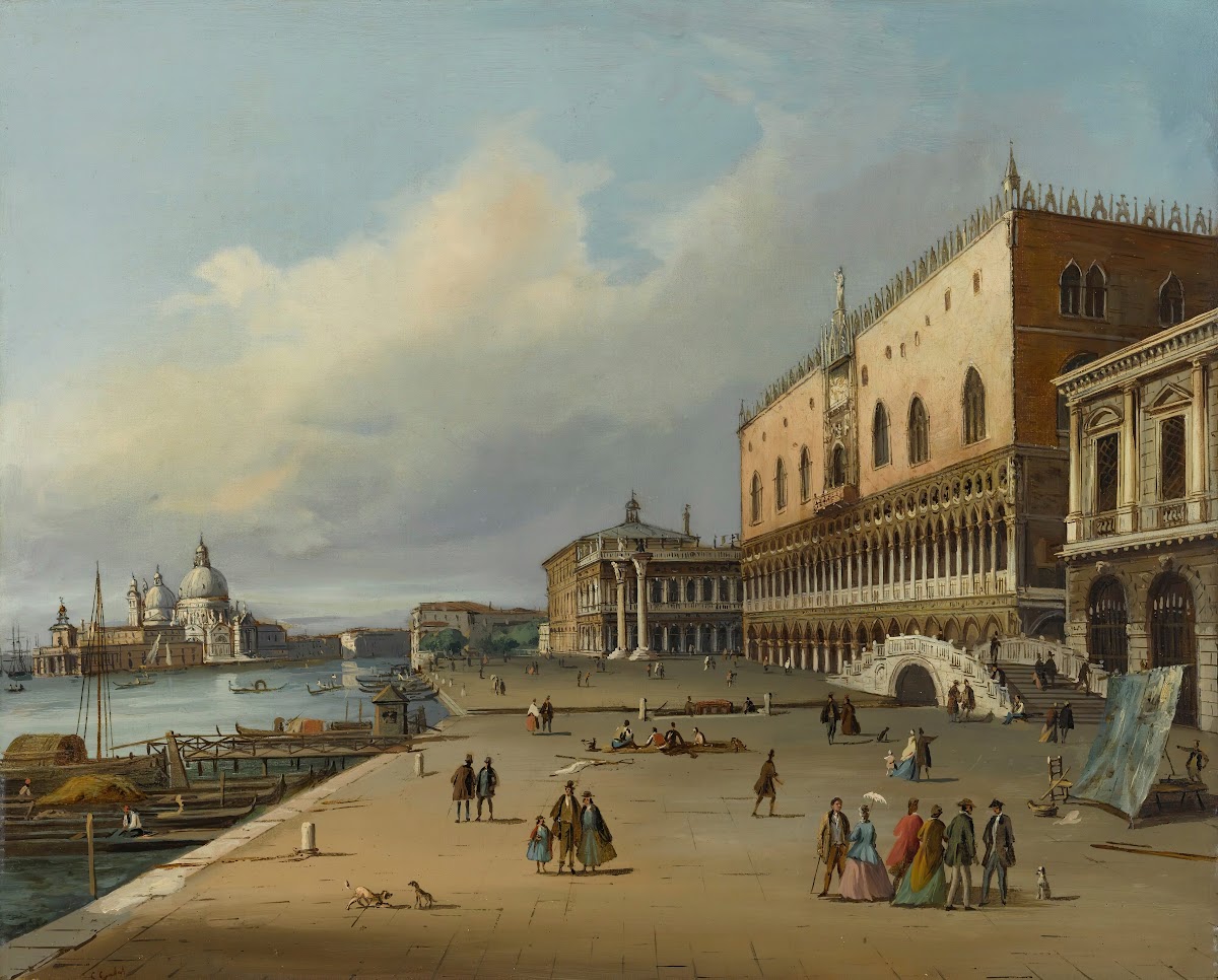 Venice A View Of The Riva Degli Schiavoni Looking Towards The Dogana And Santa M