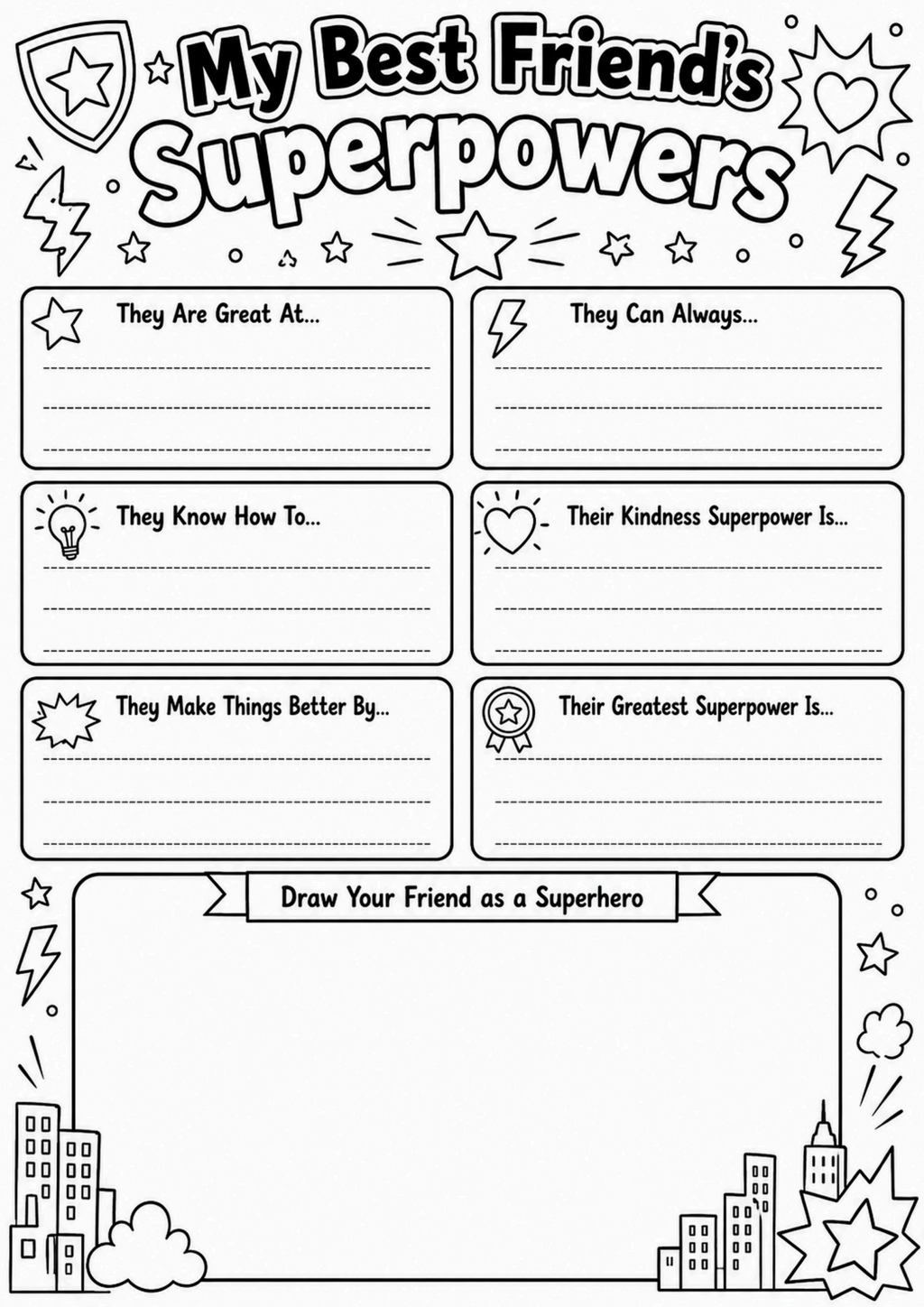 My Best Friend's Superpowers Worksheet