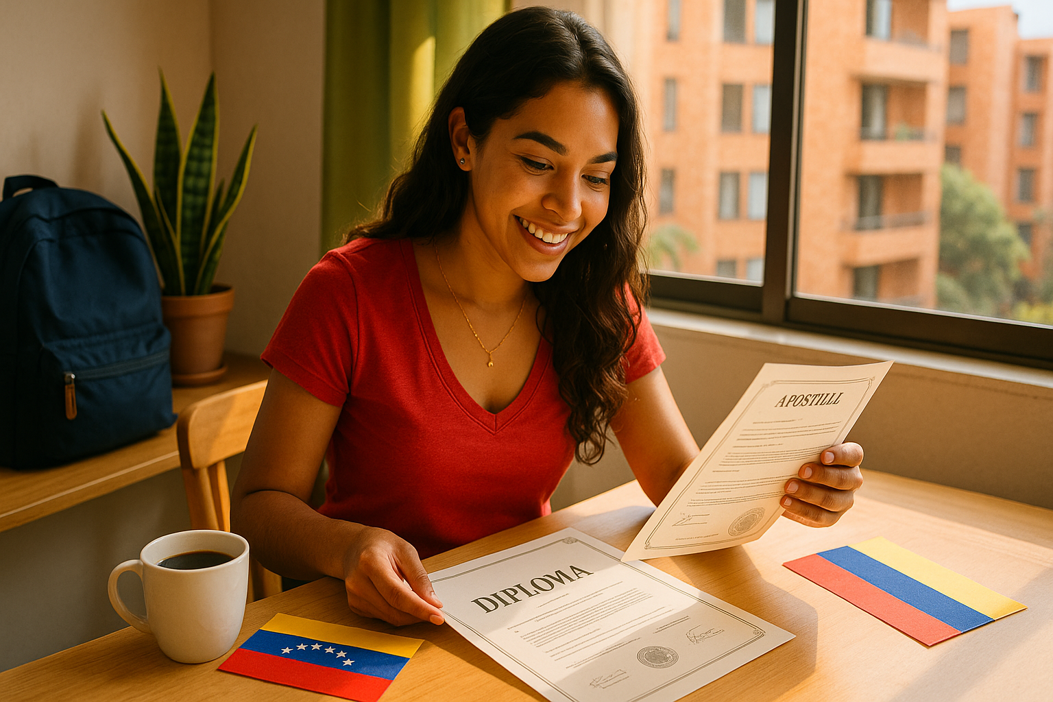 venezolana revisando documentos para convalidación de títulos venezolanos en Colombia