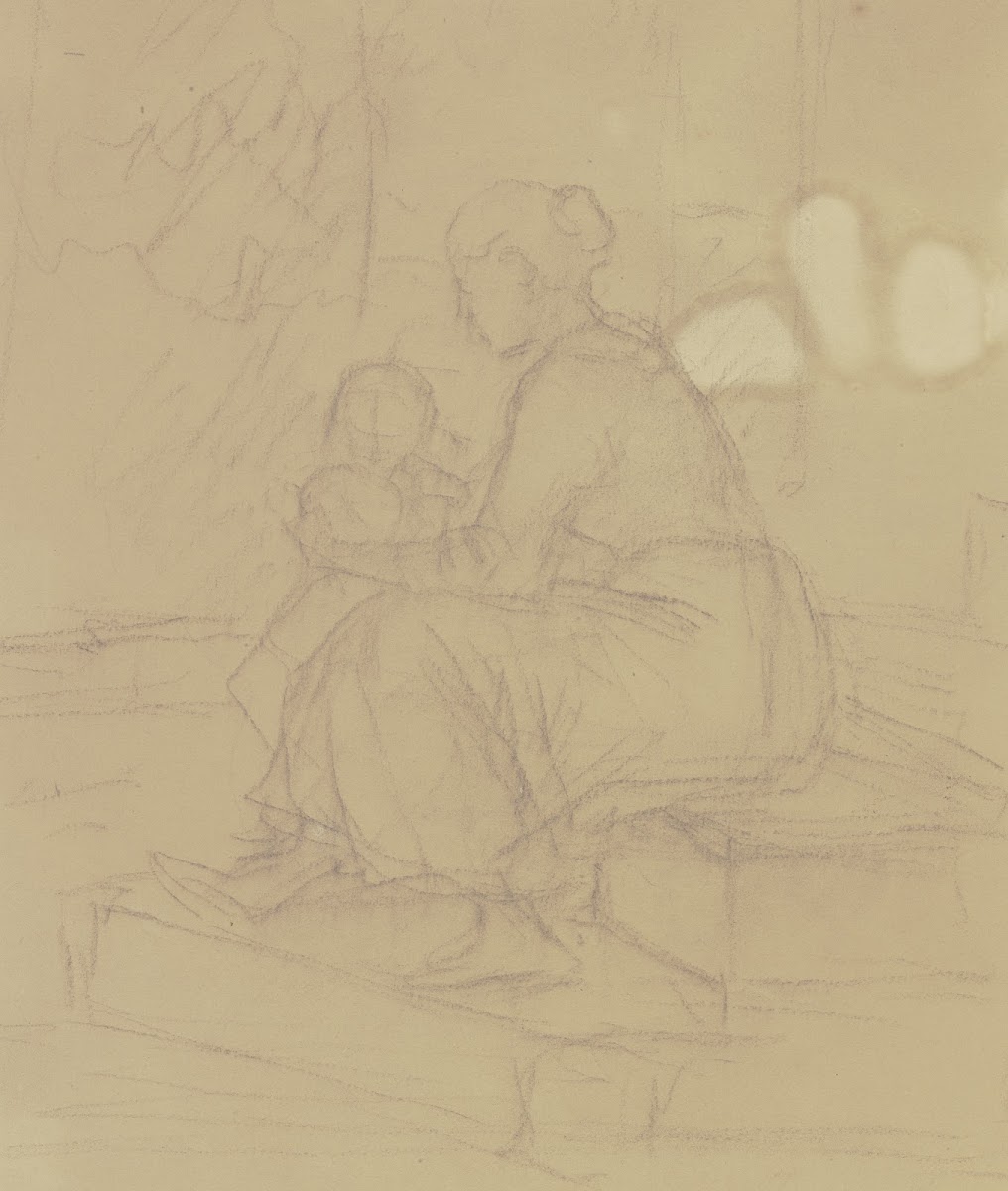 Mutter und Kind auf einer Treppe