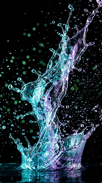 High-Speed Photo of Cyan and Violet Water Splash on Black - Free mobile Wallpaper