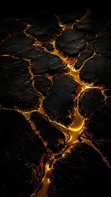 Molten Gold Cracks in Dark Basalt Abstract Wallpaper - Free mobile Wallpaper