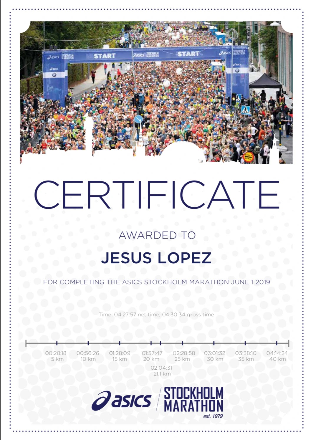 Diploma de STOCKHOLM MARATHON