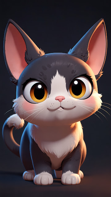 Cute Cartoon Kitten with Big Golden Eyes - Free mobile Wallpaper