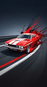 Classic Muscle Car Speeding with Red Ink Splash Art