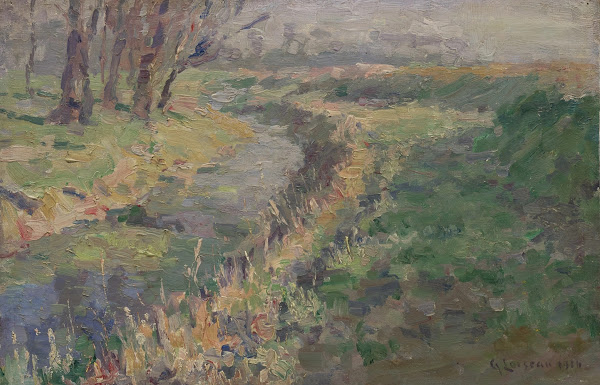 Paysage ruisseau dans la campagne 1916